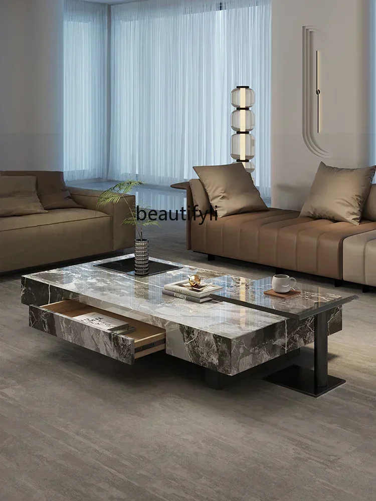 

Итальянский минималистичный журнальный столик из каменной плиты, комбинированный журнальный столик высокого класса, легкий, роскошный, квадратный журнальный столик для гостинойSS 8617
