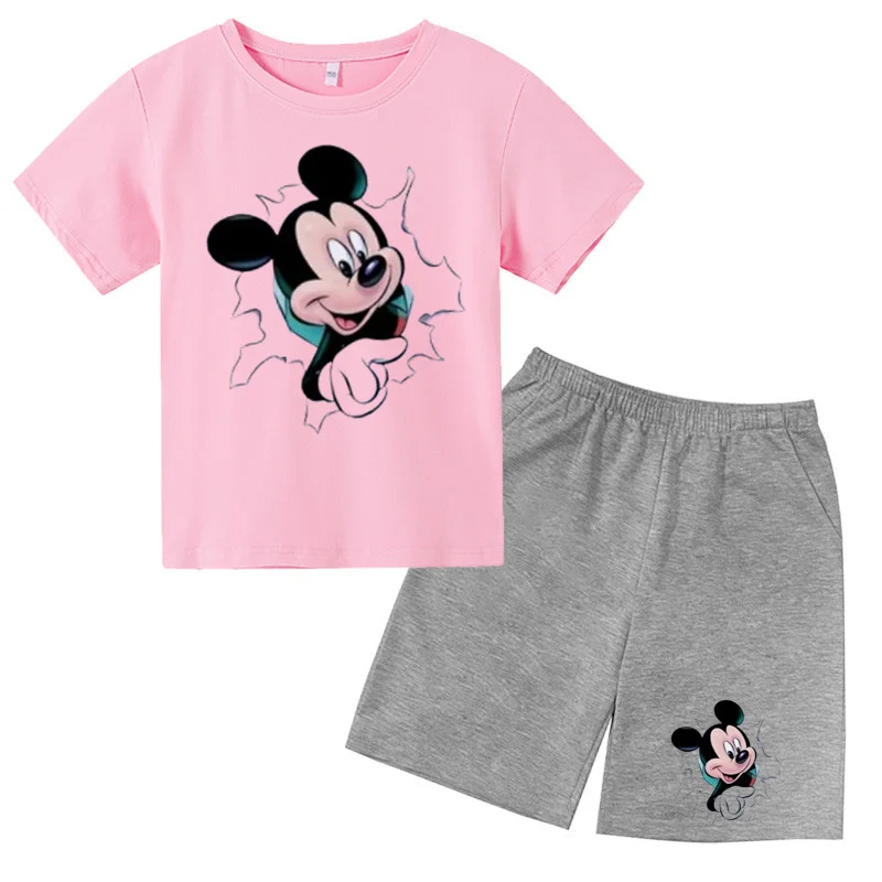 Disney children's summer T-shirt sets boys fashion printed tops girls short-sleeved T-shirt casual versatile children's clothing