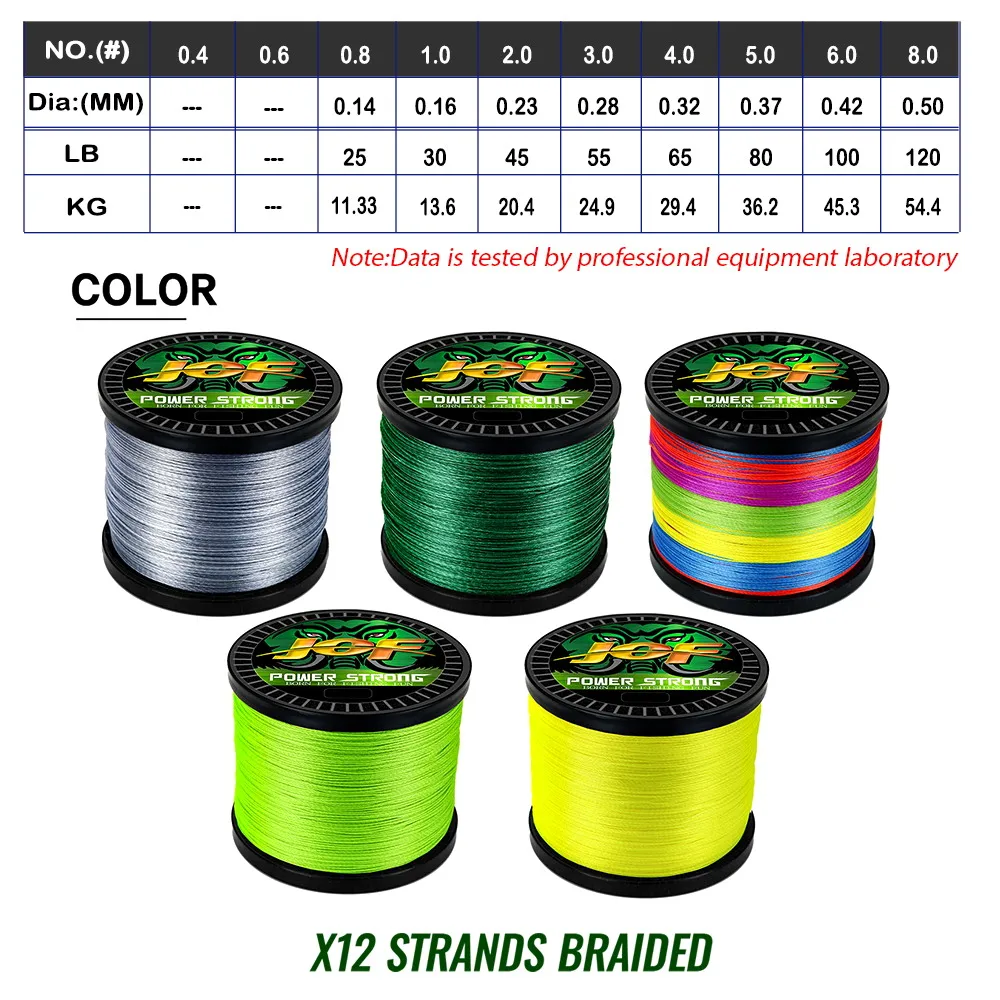 JOF 12 Stränge Angelschnüre 500 M/100 M/300/1000 M Japan Geflochtene PE Starke Karpfen Draht Multifilament Langlebig Meer Salzwasser Pesca – Detail 3