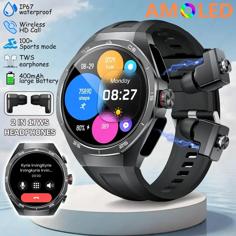 جديد 2 في 1 ساعة ذكية مع سماعات أذن NFC Smartwatch TWS بلوتوث سماعة معدل ضربات القلب مراقبة ضغط الدم الرياضة اللياقة البدنية ساعة