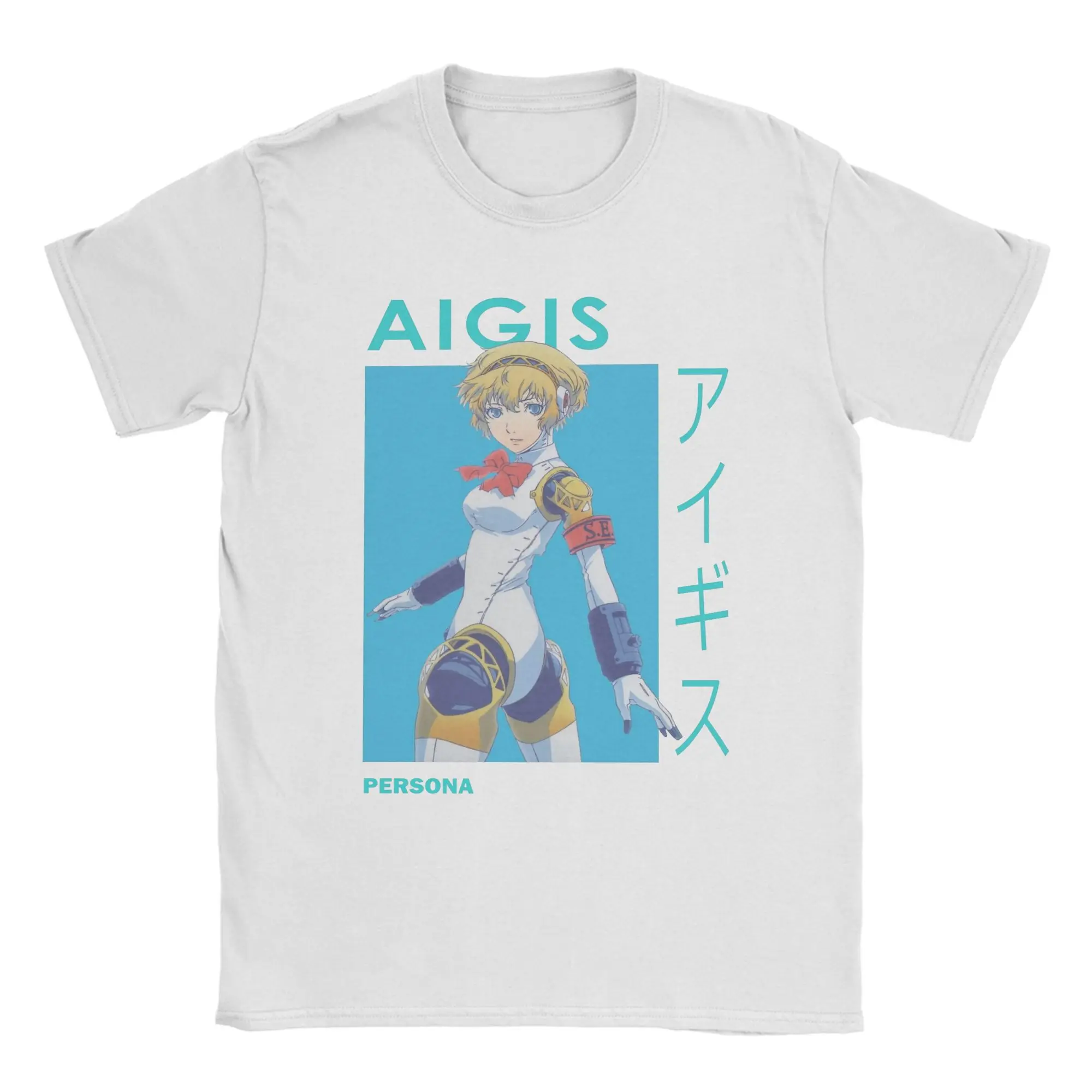 Aigis SEES Ai-chan Aegis Personas 3 Anime T Shirt Men's Cotton Top Tee Casual  Round Neck Short Sleeve