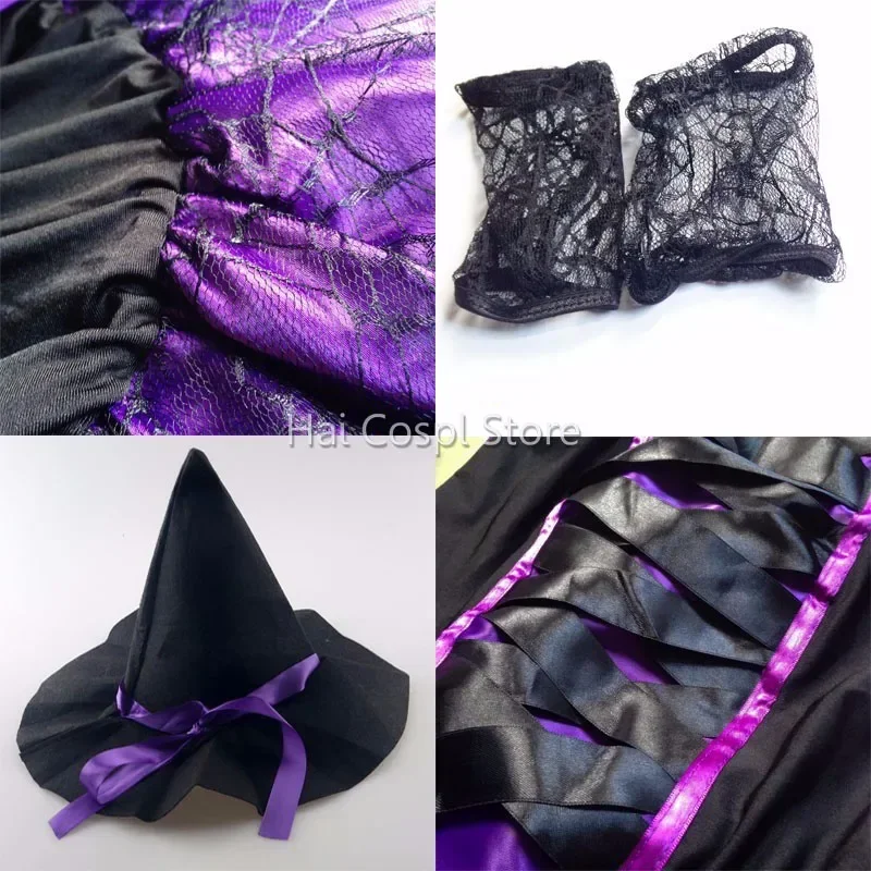 Robe à bretelles queue d'hirondelle pour femme adulte, sorcière sexy, violet, Halloween Cosplay