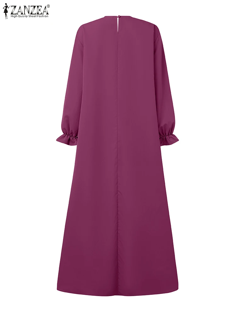 2025 ZANZEA Autumn Dresses Muslim Abaya Robe Femme Women Embroidery Maxi Sundress Long Lantern Sleeve Sundress Kaftan Vestidos
