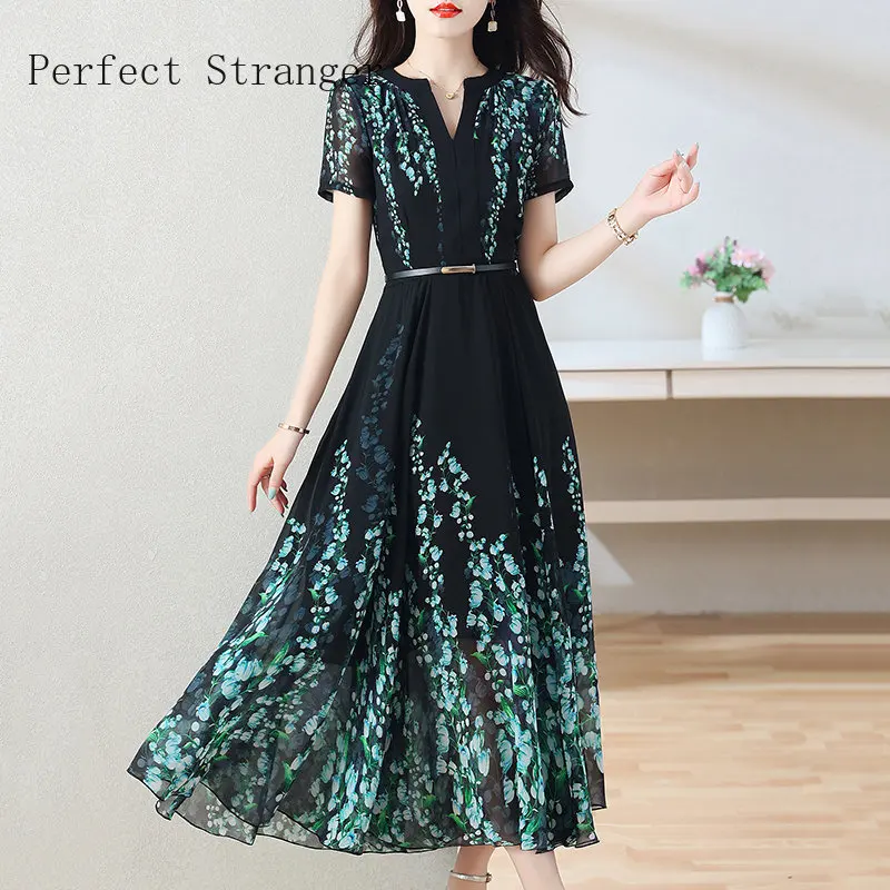 

Chiffon Maxi Dresses For Women Casual Summer 2024 New Floral Korean Long Dress Elegant Beach Short Sleeve Evening Prom