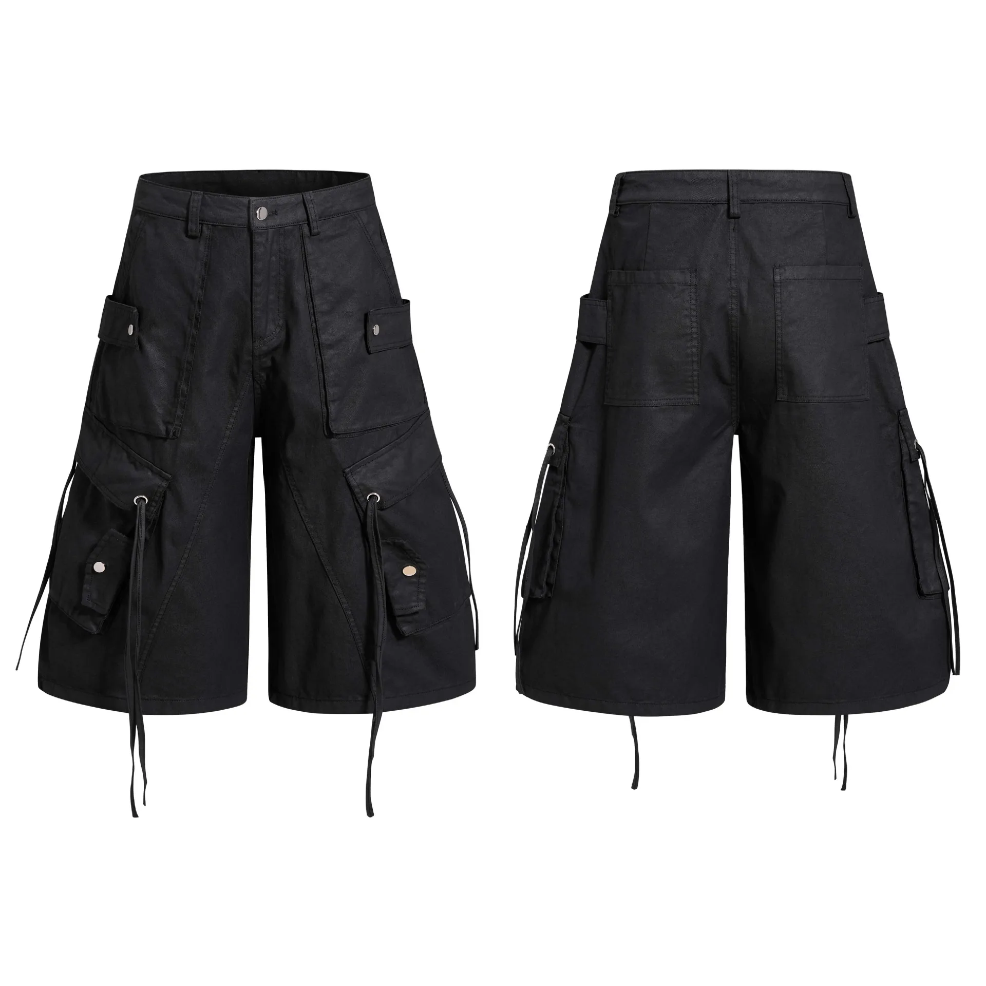 Oreeta American Functional Style Multi-Pocket Workwear Shorts Loose Wide Leg Five-Quarter Pants Unisex Trendy Design Cotton S...