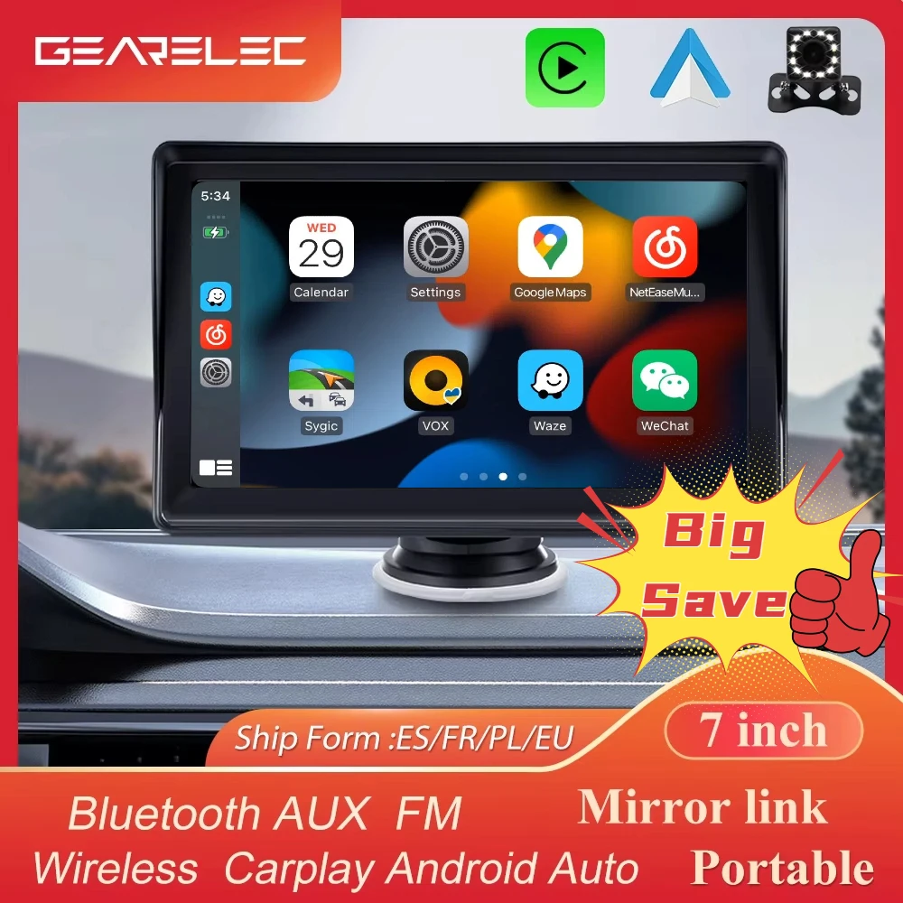 7 "راديو السيارة المحمول العالمي Carplay أندرويد السيارات GPS WIFI BT5.0 AUX FM شاشة تعمل باللمس سيارة مشغل فيديو الوسائط المتعددة