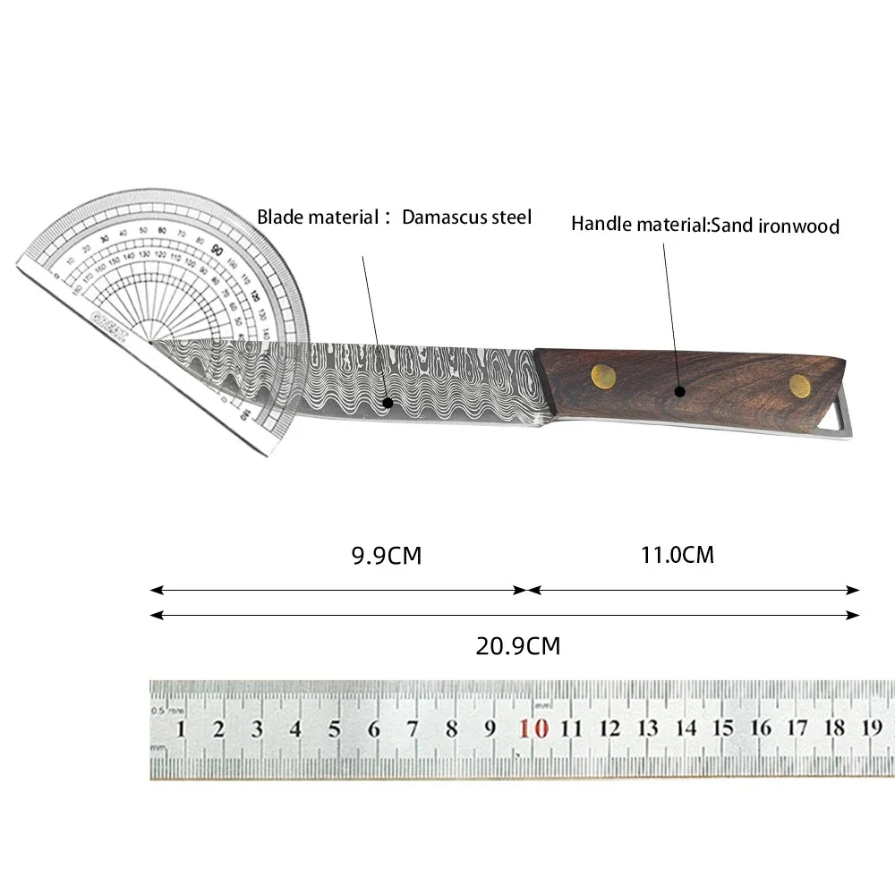 Damascus Pattern Fixed Blade Knife Wooden Handle Outdoor Survival Tactical Knives with Leather Sheath Camping Hunting Tool Gifts