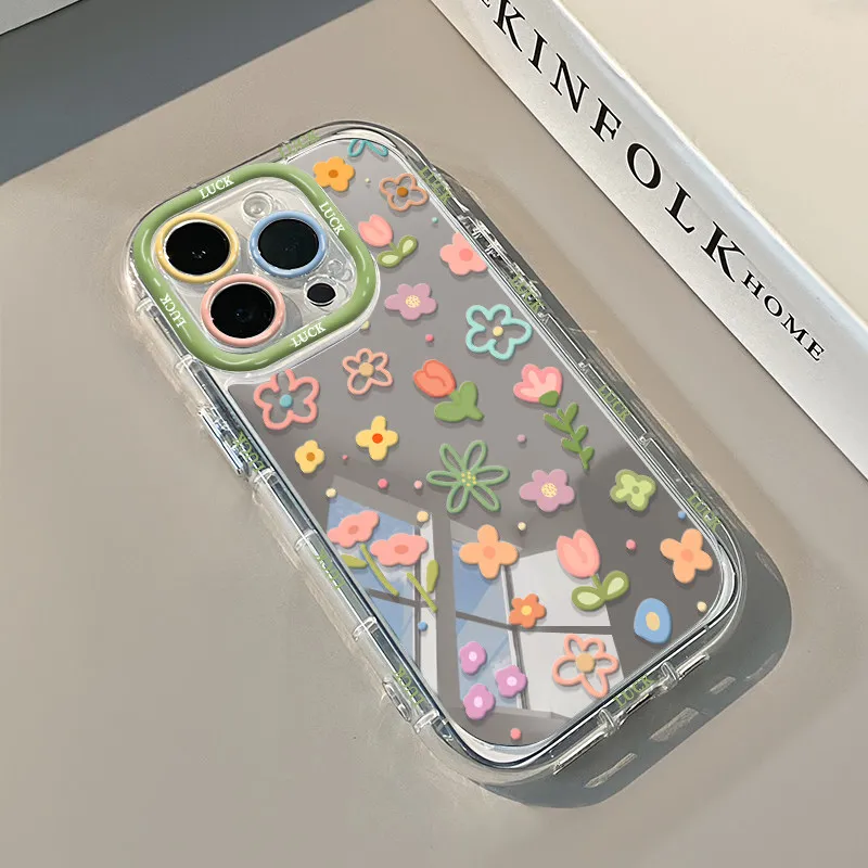 Bunte Blumen-Graffiti Air Cushion Spiegel-Handyhülle für iPhone 17 15 14 16 Pro Max 13 12 11 Pro XR XS 8 Plus 17Air Girl Cover – Detail 14