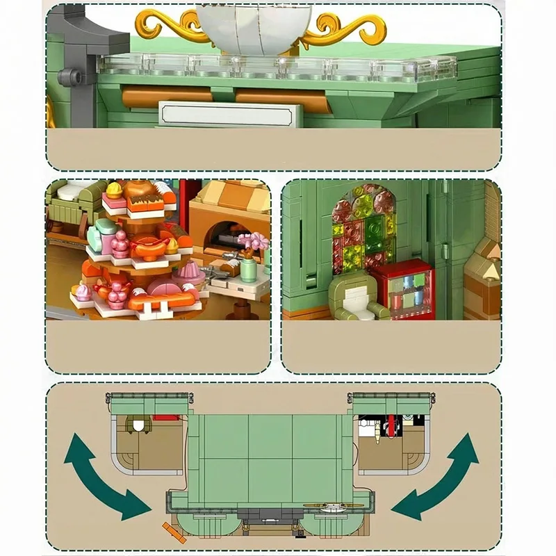 ヨーロッパスタイルのベーカリー LED照明付き ハウス モジュール式建物 ブロック シティアーキテクチャ ブリックモデルキット 大人 子供 ギフト 2014PCS