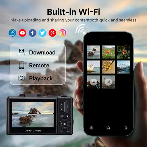 75MP Digital Camera for Photography 5K 18X Digital Zoom Vintage Vlog Video Recorder For YouTube 180° Flip Screen Selfile WiFi