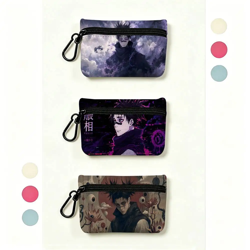 C-Choso Y-Yuji Anime Portable Oxford Fabric Mini Wallet Carabiner Design Small Coin Bag For Cards Keys Earphones
