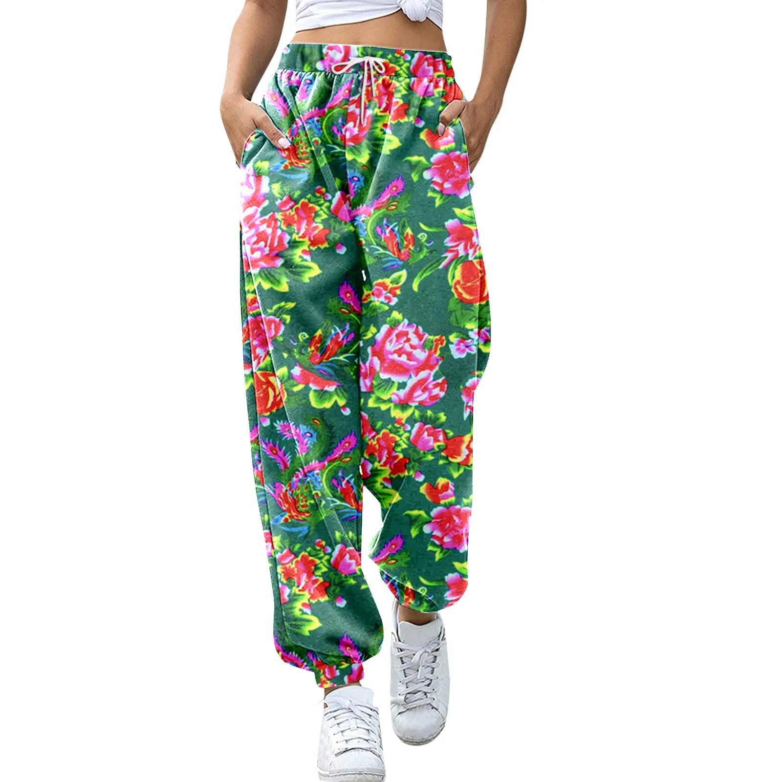 

2024 Chinese Floral Vintage Cotton Trousers Men National Flower Printing Harajuku Harem Pants Casual Loose Retro Pants