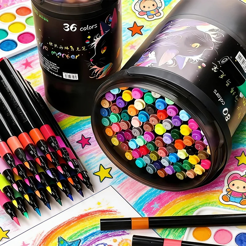 24/48/60/80/120 Farben Soft-Tip Acryl-Marker-Set - Doppelspitzen-Kunstmarker zum Zeichnen, Malen & DIY-Basteln (Großpackung) – Detail 3