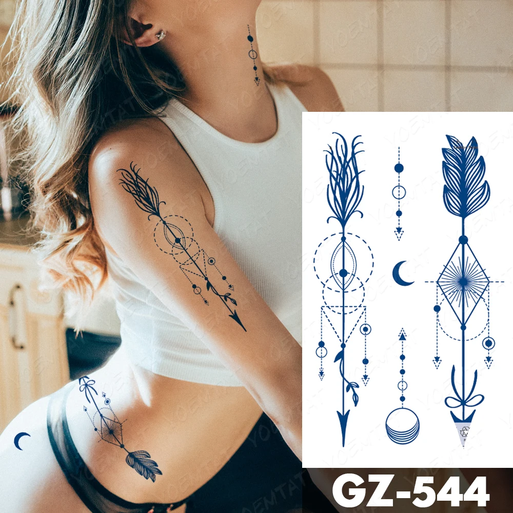 Semi-Permanent Waterproof Temporary Tattoo Stickers Wing Feather Genipin Herbal Juice Lasting Ink Fake Arm Shoulder Waist Tatoo