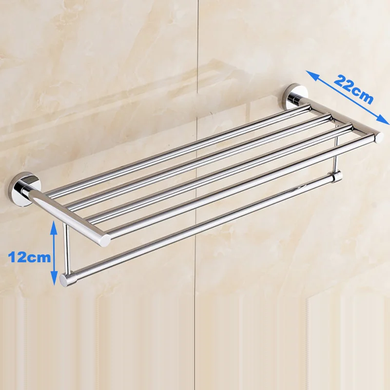 Wall Mounted Towel Holder, Stainless Steel Chrome Bathroom Towel Rack Shelf, Anti-Rust Modern Bathroom Organizer