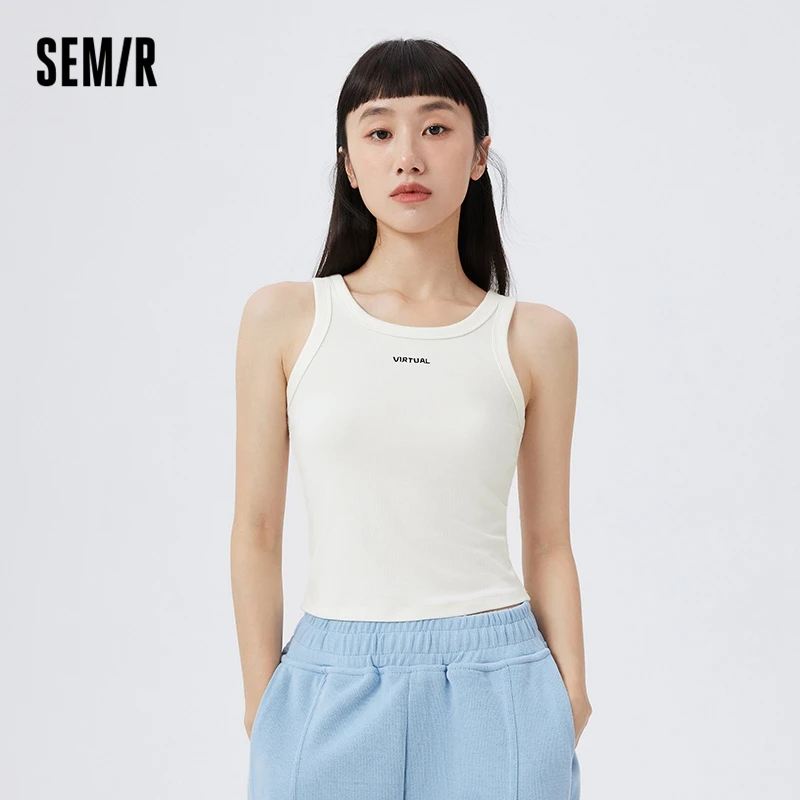 Semir Tank Top Women Spring Simple Daily Casual Letter Embroidery Soft And Comfortable Knitting Strap Top