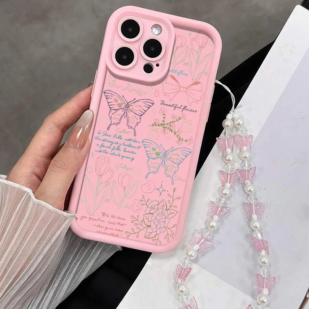 Koreanische Handgelenkschlaufen-Hülle für iPhone 17 15 16 14 Pro Max Plus Hüllen Kreativer Schmetterling für iPhone 13 11 12 XR 7 mit Lanyard-Abdeckung – Detail 6