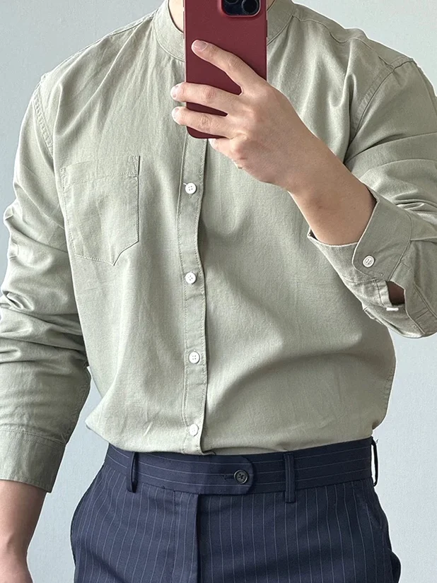 

European Sle Cotton Linen irt Men's American Retro Slim Fit Single ket Long Sve Linen Breathable Casual Workwear irt