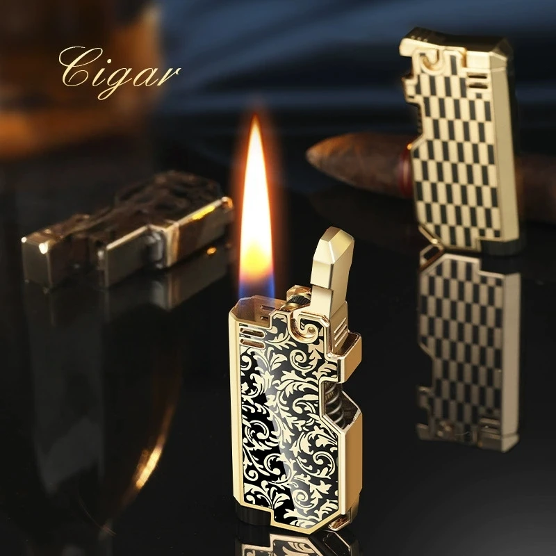 

Metal Color Printing Mechanical Catapult Ignition Inflatable Lighter Butane Gas Open Flame Portable Trendy Lighter Men's Gift