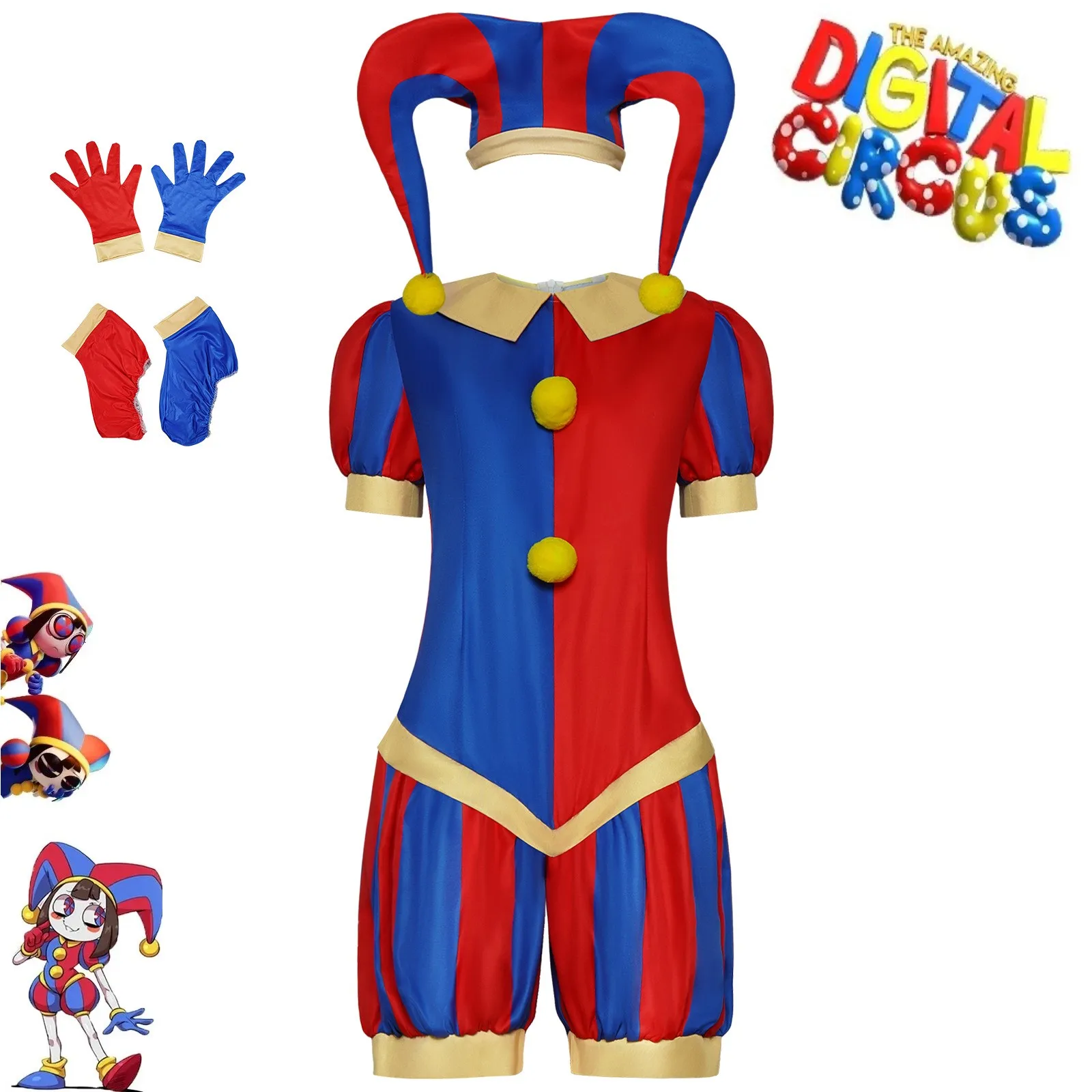 

The Amazing Digital Circus Pomni Cosplay Costume Uniform Jumpsuit Hat Bodysuit Human for Cartoon Cos Adult Kids Costume