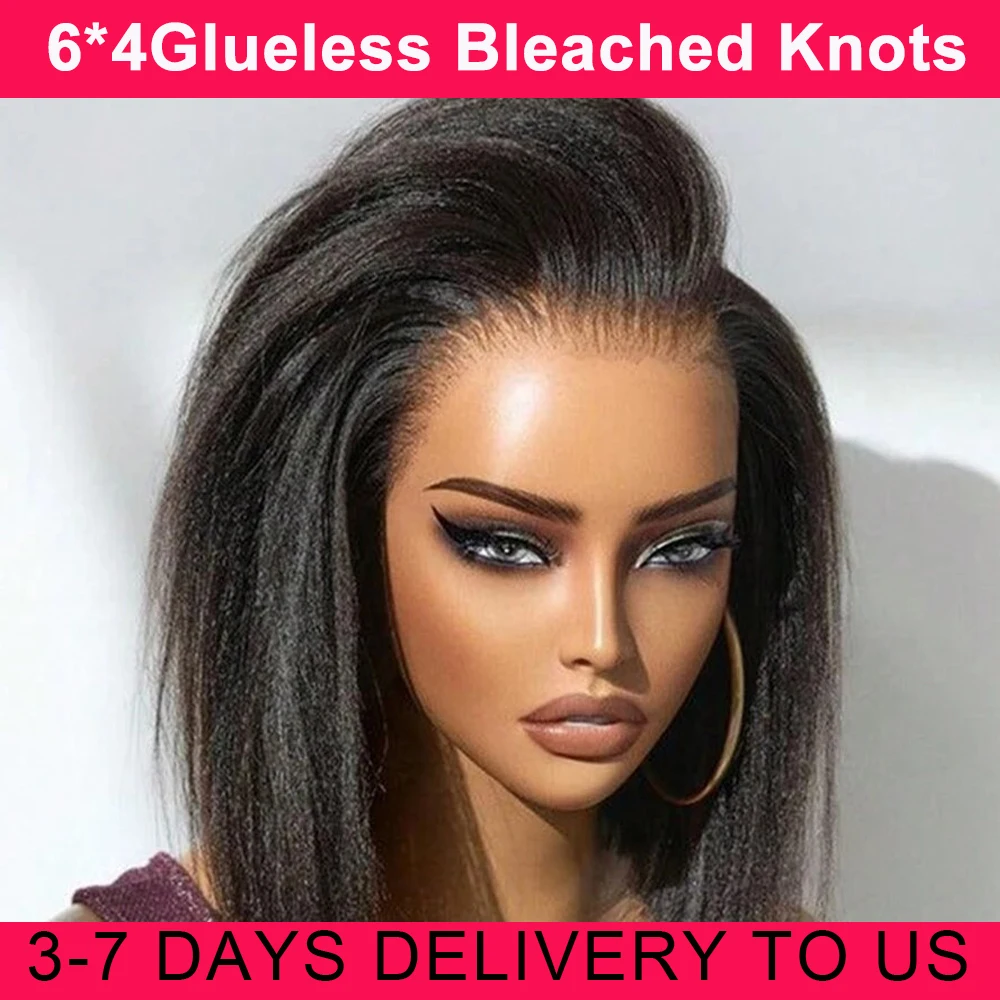 

6*4 Wear And Go glueless Human Hair Wig Bob Wig lace Front Human Hair Wigs Glueless Yaki Straight Wig Human Hair Ready To Wear