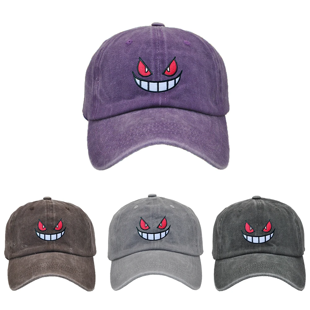 Anime Pokemon Gengar Baseball Caps Snapback Hats Adjustable Sports Caps Hip Hop Hats Trendy Embroidery Solid Color for Men Women