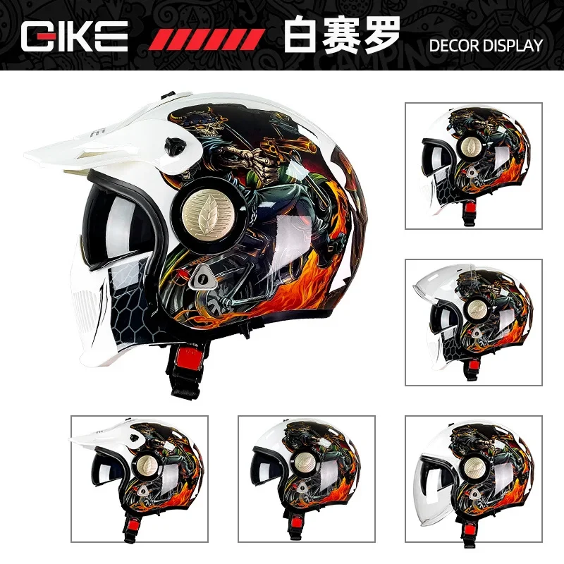 Qike Cool Motorcycle Helmet Men Women Locomotive Pedal Vehicle Hard Hat Four Season Universal Retro Sunscreen Half Helm Capacete