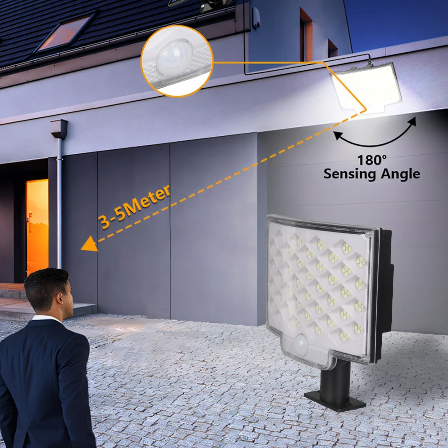 Luz solar ao ar livre 160 holofotes led ip65 à prova dip65 água sensor de movimento indução humana solar inundação segurança luzes parede 3 modos