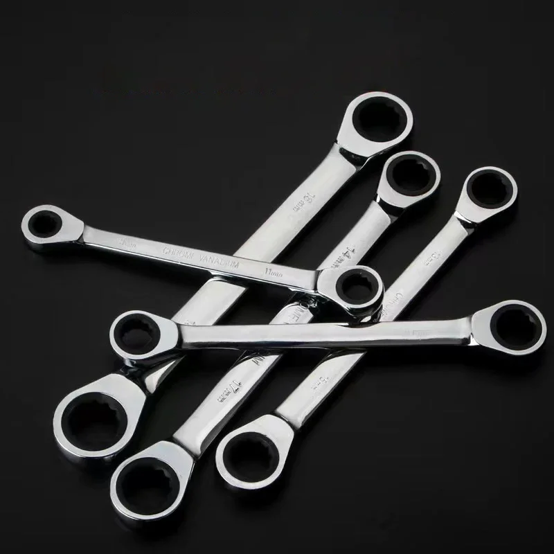 Double Box End Ratcheting Wrench Set Metric Chrome Vanadium Steel 72-Tooth Gear and Off-Corner Repair Manuales Tools