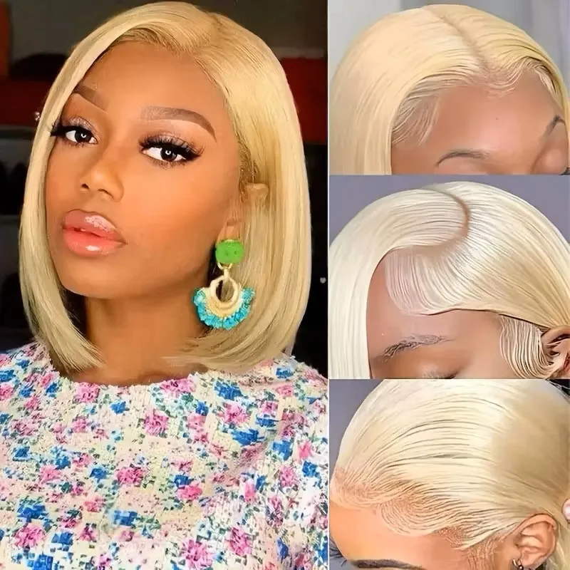 200 Density Short 613 Honey Blonde Bone Straight 13x4 Brazilian Colored Lace Frontal Wig 13x6 Bob HD Lace Front Human Hair Wigs