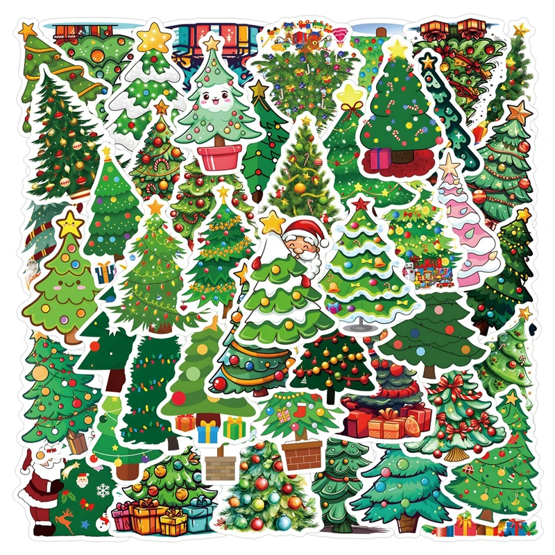 55pcs Cartoon Christmas Tree Graffiti Stickers DIY Decoration Desk Computer Luggage Stickers Waterproof