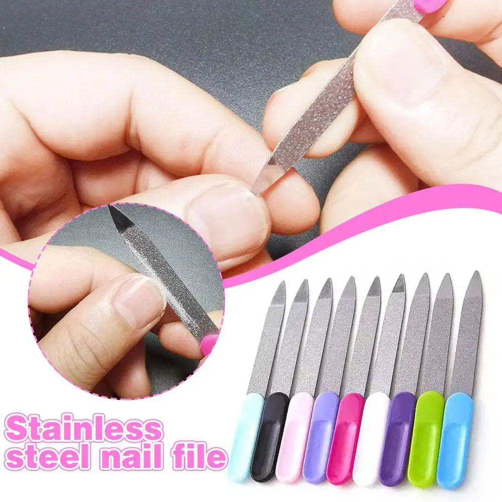 Metal lixa de unhas para unhas naturais, arquivos de unhas, espada de aço inoxidável, Finger Toe Nail Care Tools, O5Y4