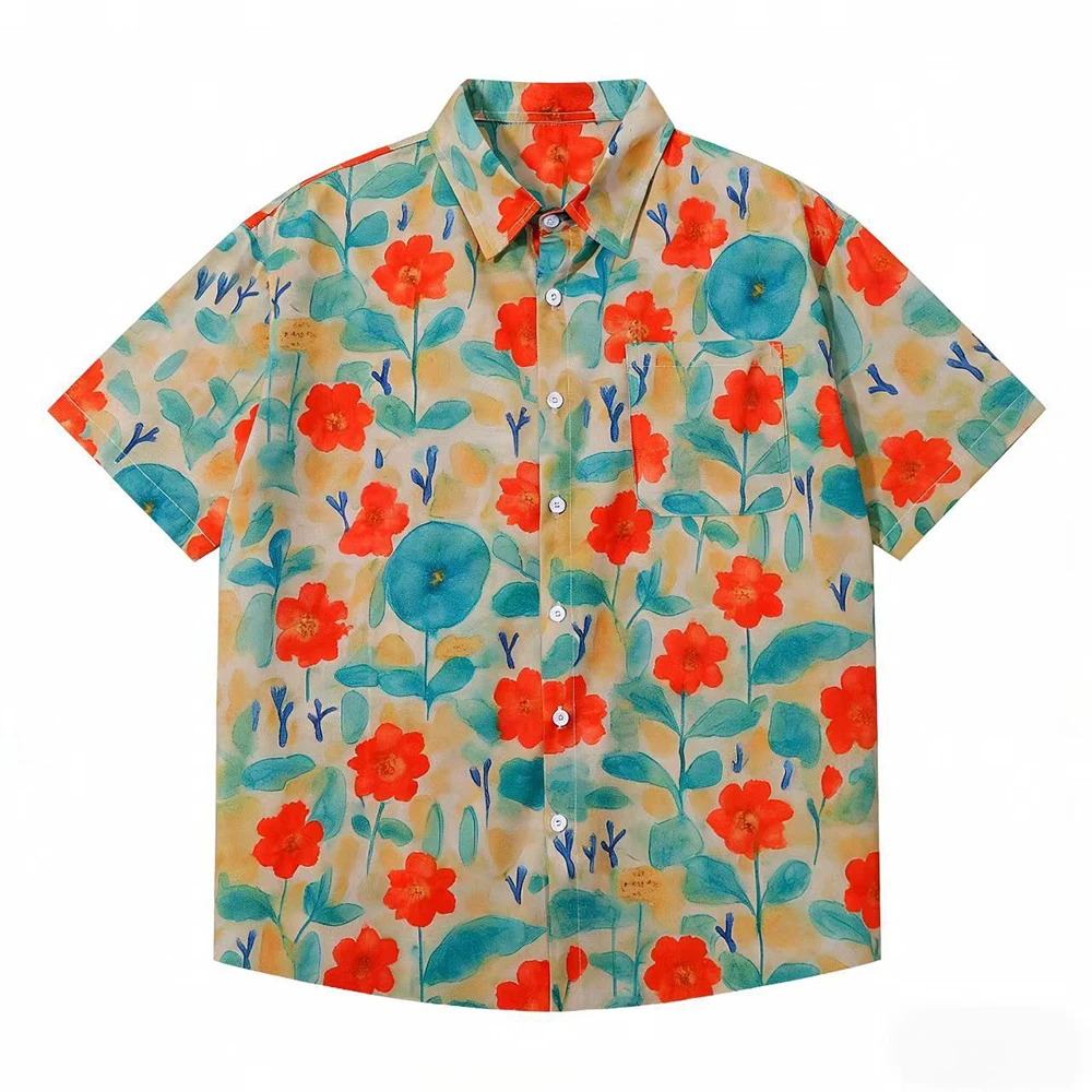 Hawaiian Shirt Short Sleeve Fashion Floral Print Shirts 2026 Y2k Men's Clothing Man Designer Clothes Summer Beach Oversized Tops