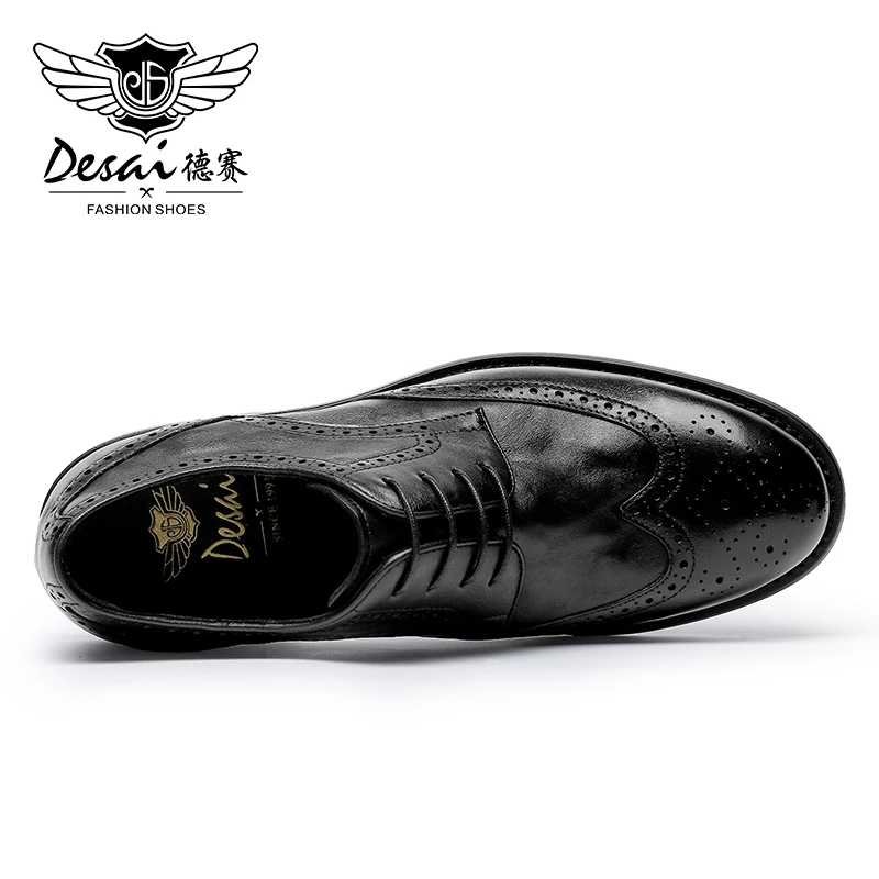 Desai leather high-end Derby soft sole British wedding leather shoes for men business Brogues for men Casual men\'s dress shoes