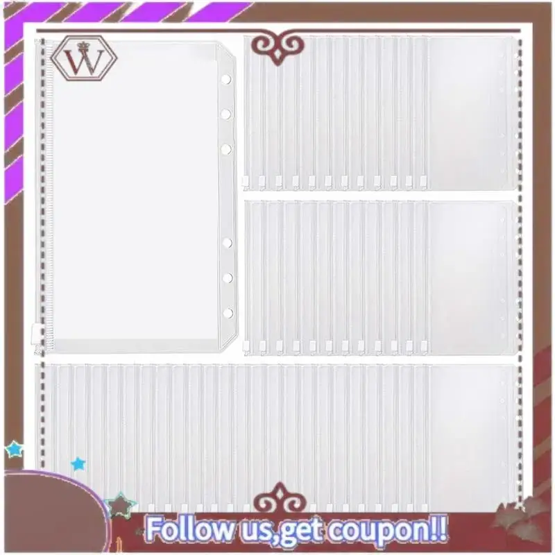 ABBG-100 Piece Transparent A6 Binder Pockets PVC Card Loose Leaf Bags Cash Envelopes For Budgeting Binder