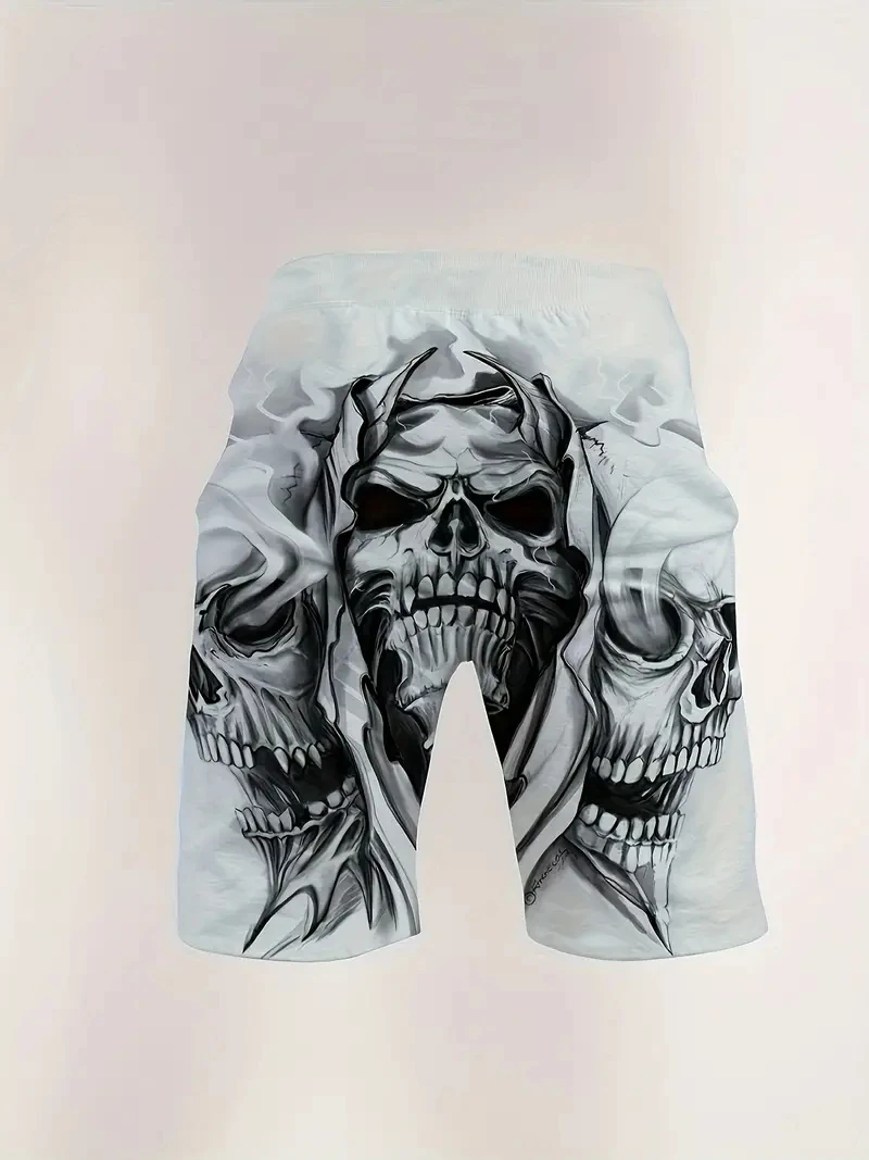 Smoke Skull 3D Printed Men\'s Beach Shorts Men\'s Summer Breathable Shorts Fitness Street Shorts for Men Ropa Hombre