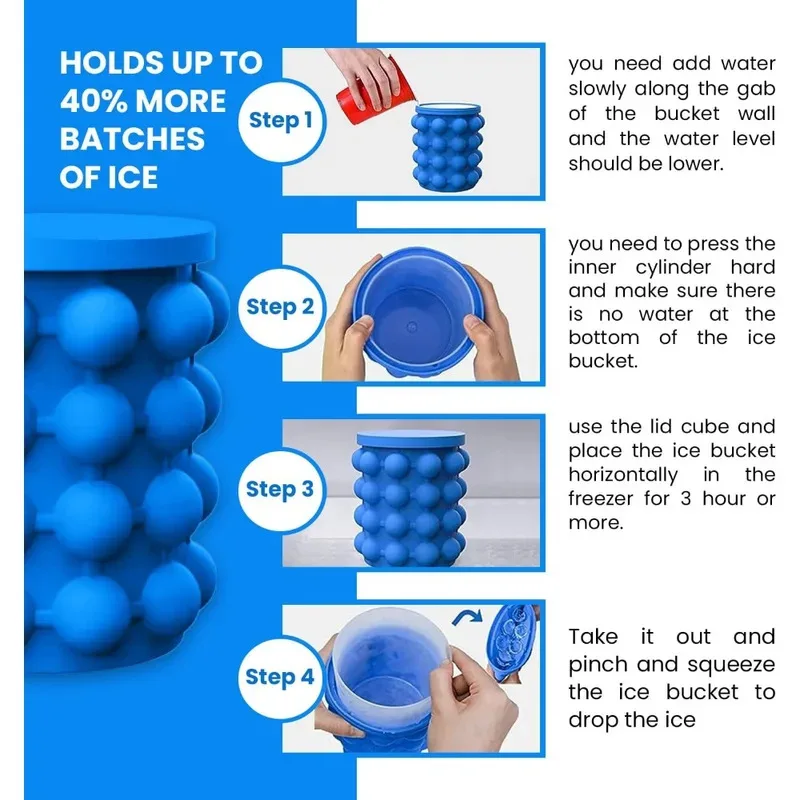 

2 in 1 Large Silicone Ice Cube Mold Ice Trays Portable Ice Bucket Frozen Drink Maker for Whiskey Beer Kitchen Use
