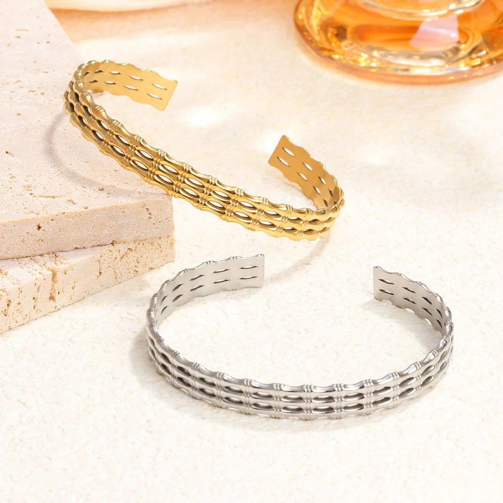 

Luxury bamboo rib joints titanium steel bracelets, fashion women's wrist jewelry, wedding party accessories