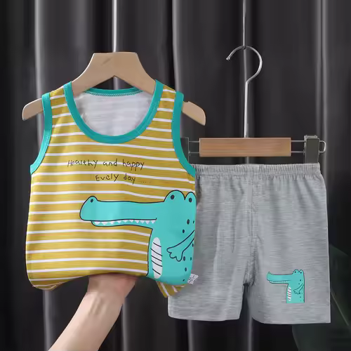 2PCS Children Clothing Vest Suit Children's Sets Summer Cotton T-Shirts Shorts Boys Girls Sleeveless Kids Clothes for baby - Image 12