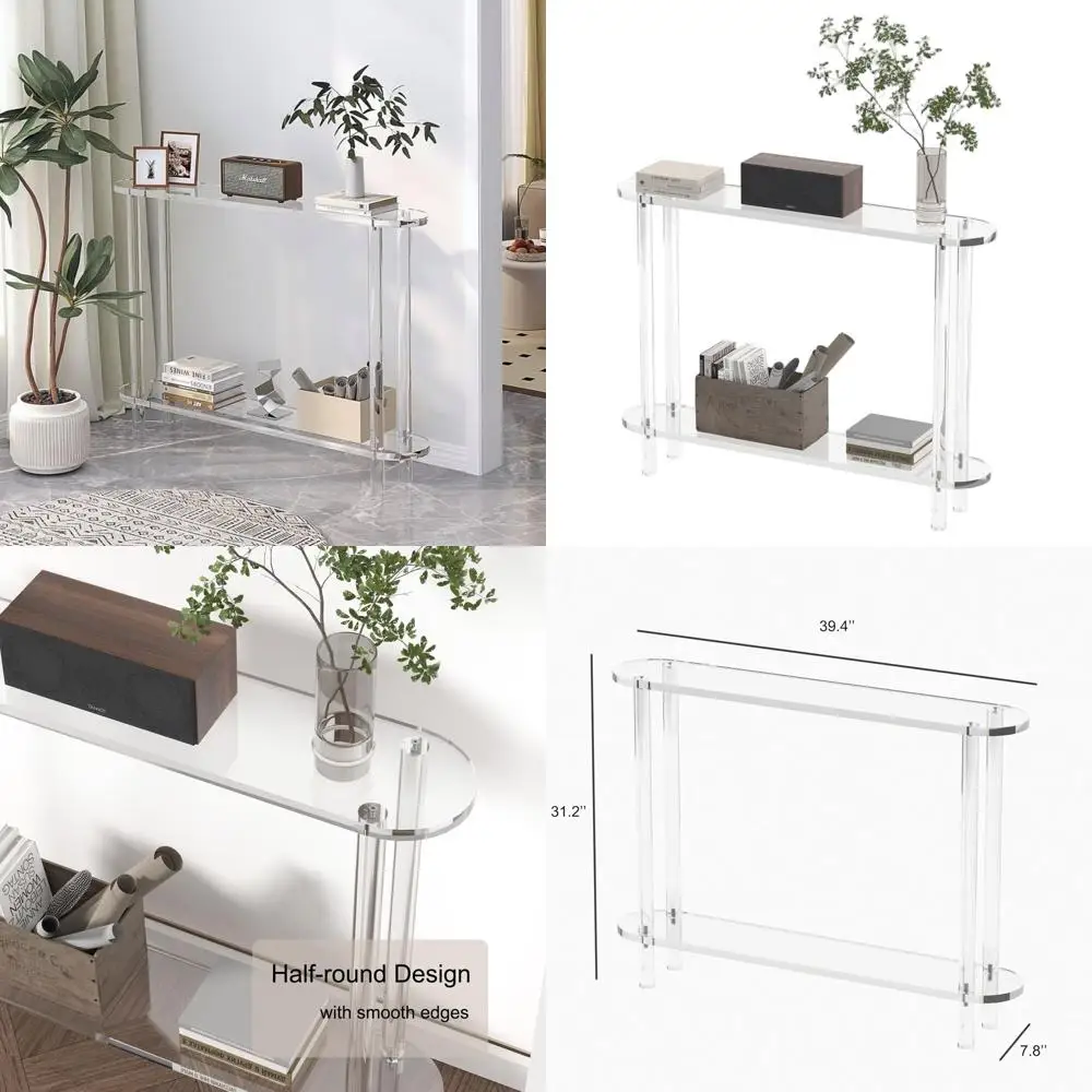 Mesa consola acrílica de 2 niveles Slimline 39W x 31H para espacios habitables modernos