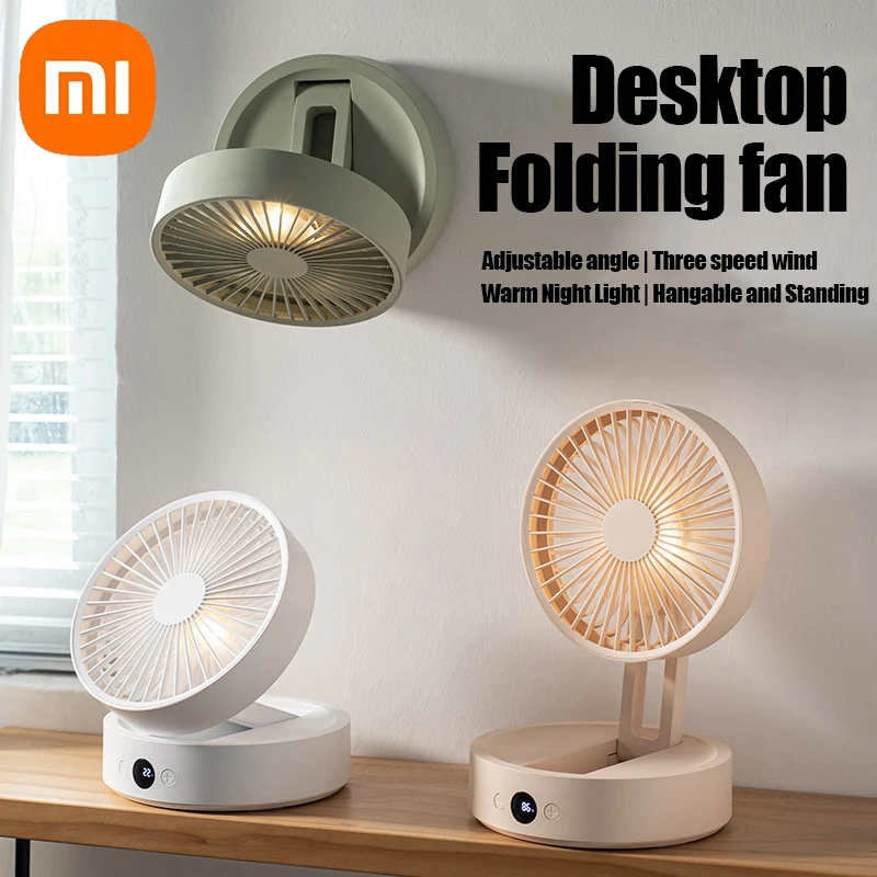 

2024 Xiaomi Mini Portable Shaking Head Circulating Fan Small Electric Rechargeable Office Desktop with LED Folding Fan Outdoor