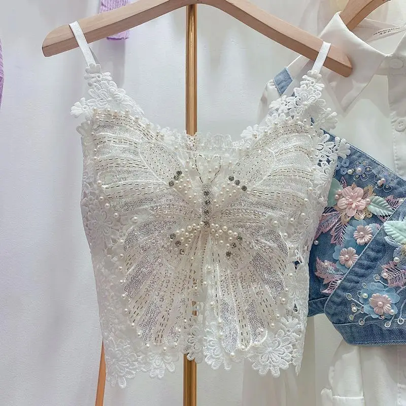 

2024 Elegant Fashion Harajuku Slim Fit Female Clothes Loose Casual All Match Tops Women Hollow Out Lace Sweat Sleeveless Tanks