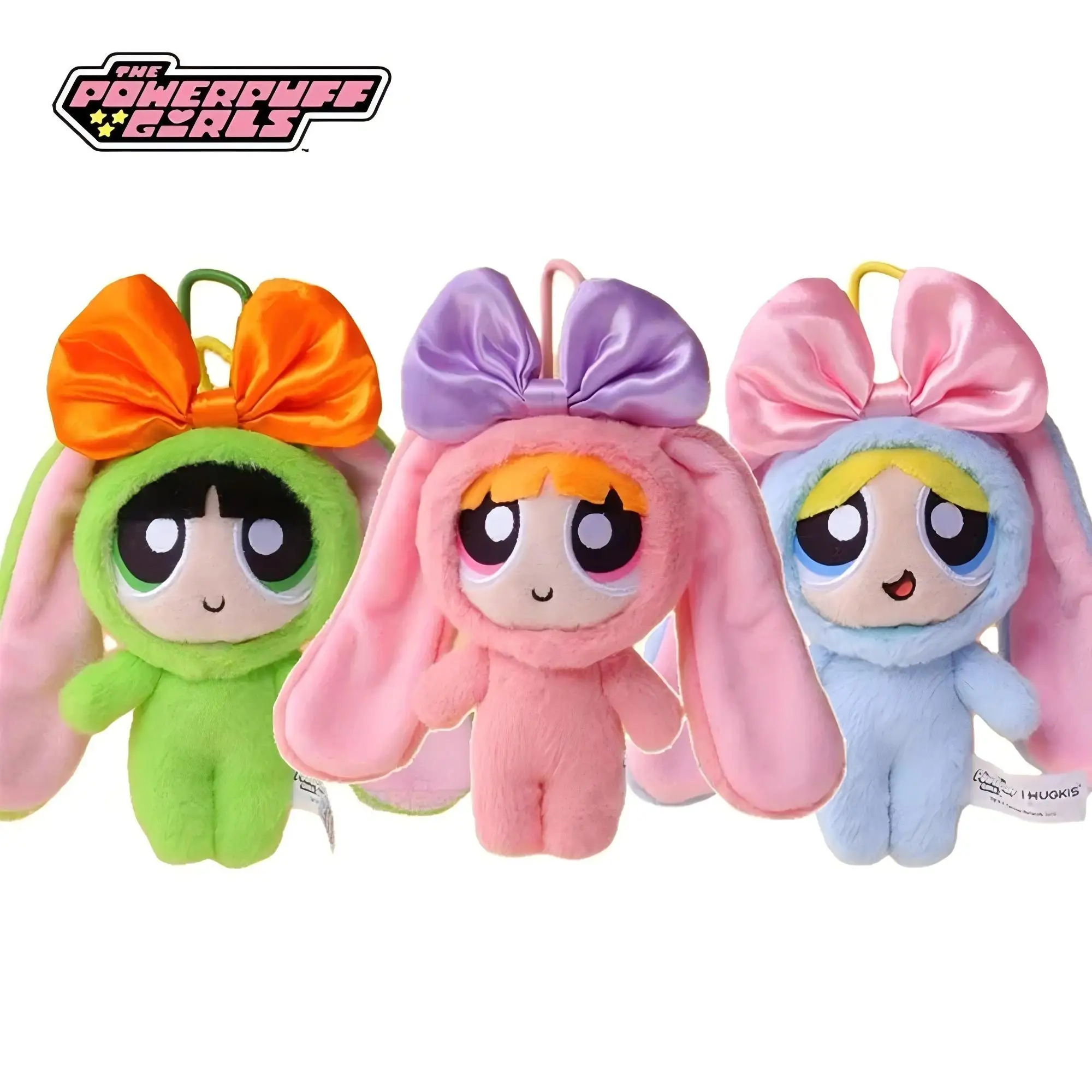Genuine Powerpuff Girls Dress Up Bunny Rabbit Plush Stuffed Toys 12cm Cute Bow Tie Plushies Doll Bag Decoration Girls Gifts Toys
