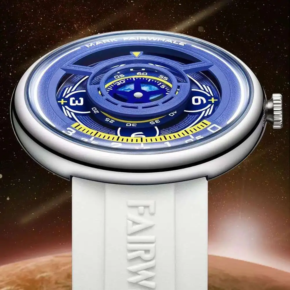 MARK FAIRWHALE 5990 Fashion Men's Watches Earth Design Night Light Waterproof Silicone Strap Top Quartz Watch For Men