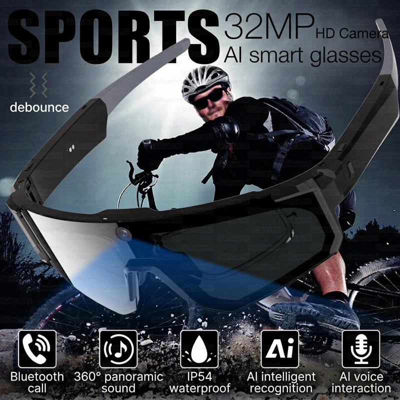 800W Ultra-HD Camera AI Sports Smart Glasses 4K Anti-shake Video 360° Sound Bluetooth Call Sports Glasses for Outdoor Activities