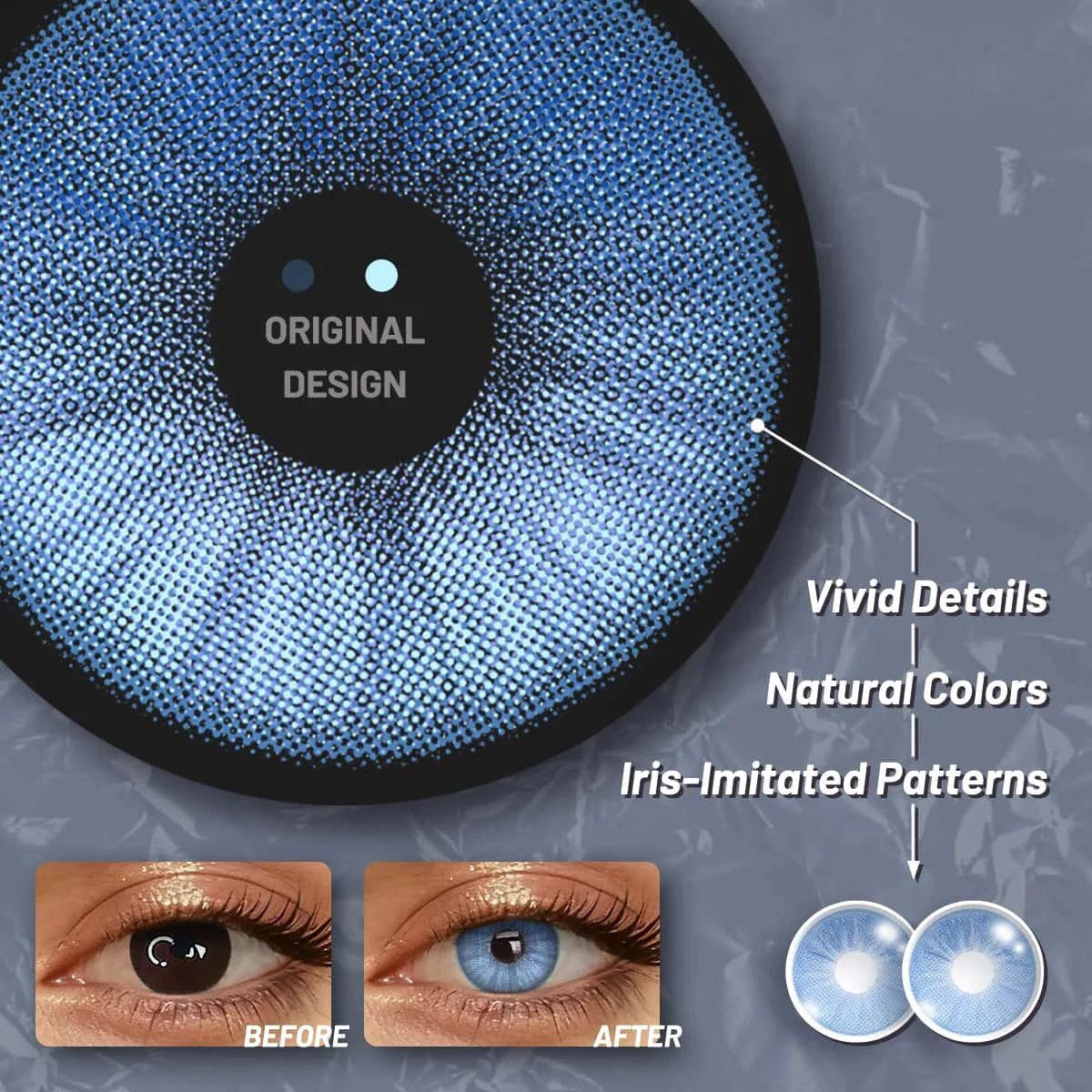 Visuashow Farbige Kontaktlinsen Meteor 2 Stück, Kleine Pupille, Halbjährlich Einweg, Leicht, Glatter Rand, Für Schüler, Tägliches Tragen, Zurück zur Schule, Natürliches aufhellendes Augen-Make-up – Detail 4