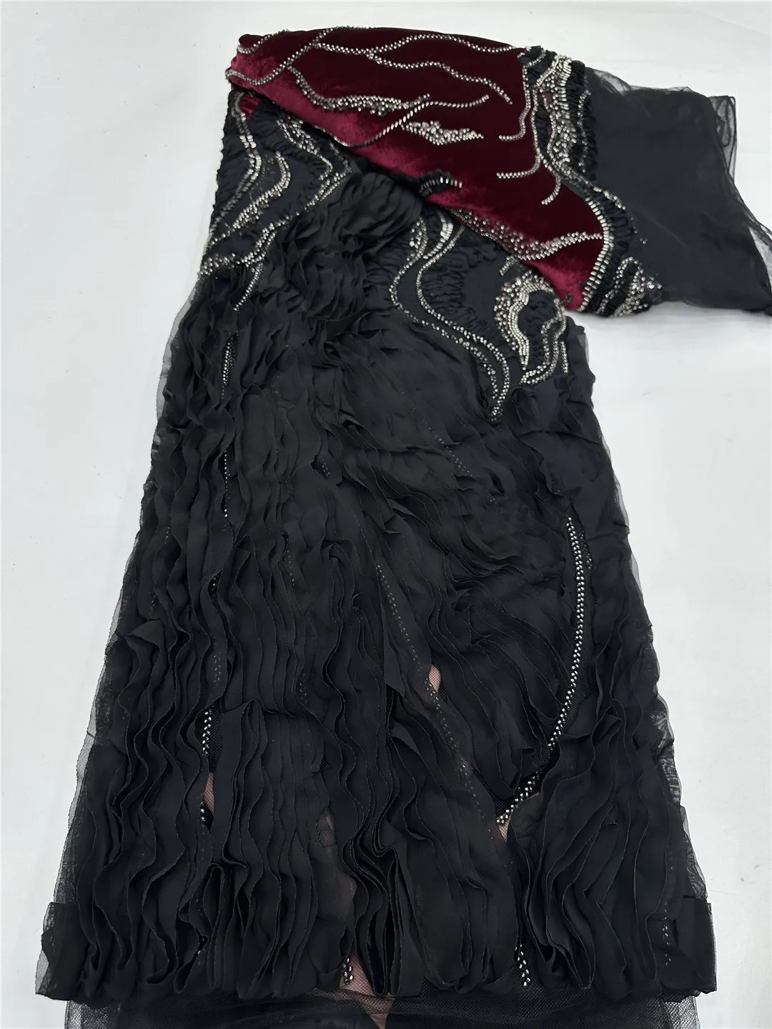

Nigerian Velvet Embroidery Lace Fabric, African, French Sequin, Beaded Tulle, Dress Sewing, New, 2026