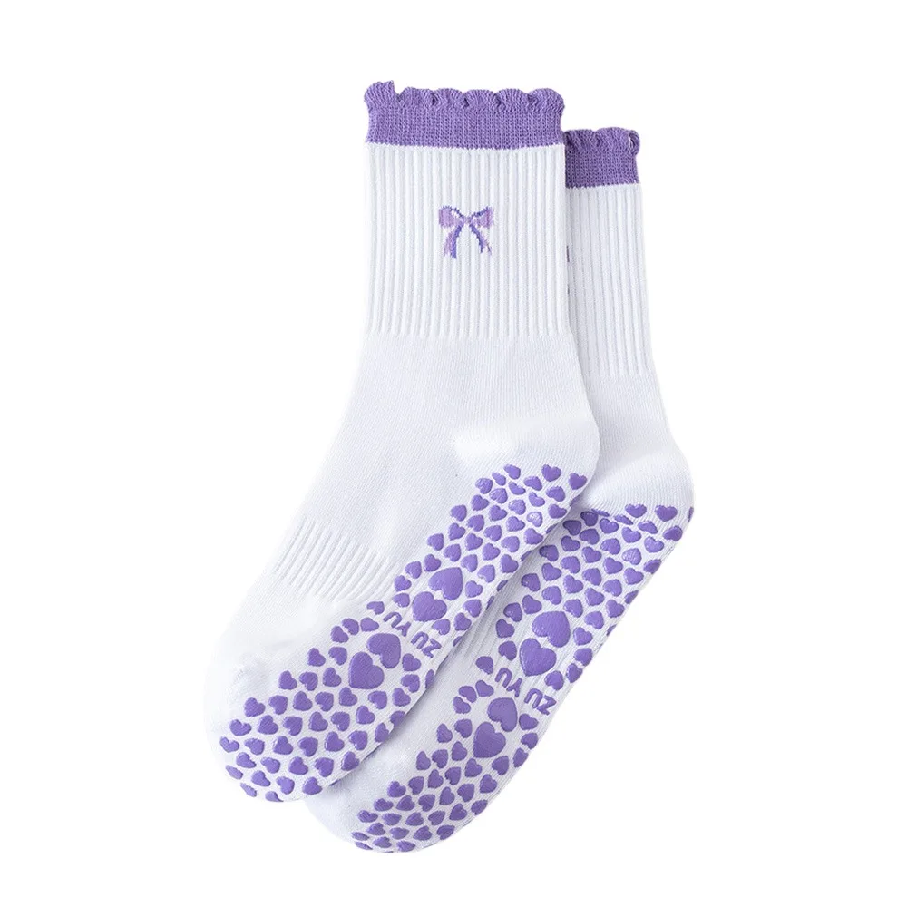 

New Cotton Pilates Socks Breathable Sweat-absorbent Yoga Socks Casual Non-Slip Grip Bowknot Embroidery Socks