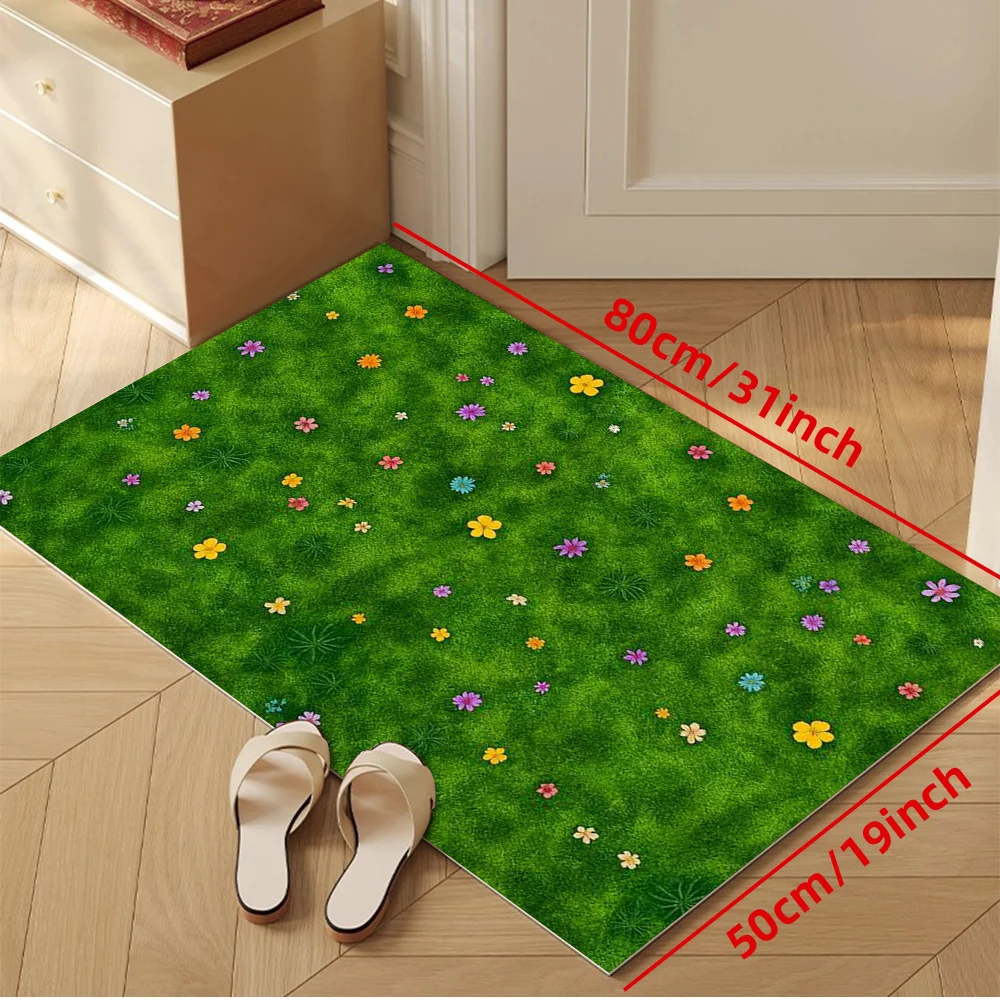 Large Rectangular Luxury Wildflower Grass Print Rug, Non‑Slip Machine Washable Soft Floor Mat for Bedroom Office Home Decoration