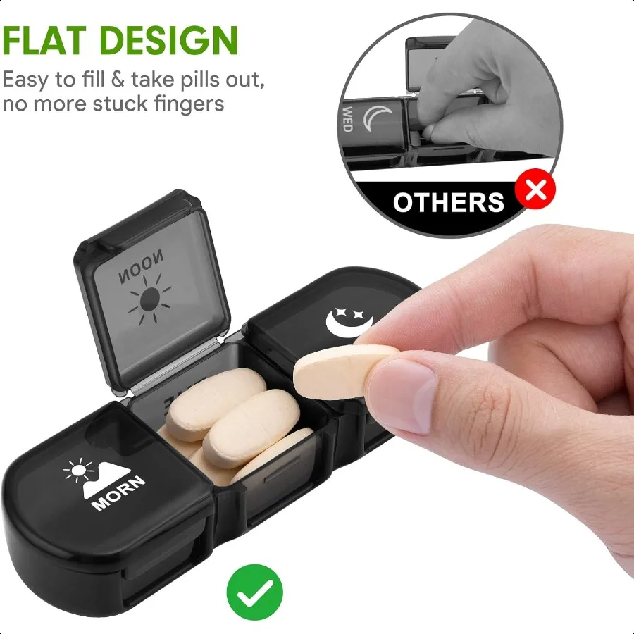 Pastillero grande semanal de 3 veces al día, pastillero diario de 7 días con 21 compartimentos, dispensador de pastillas, soporte para pláter